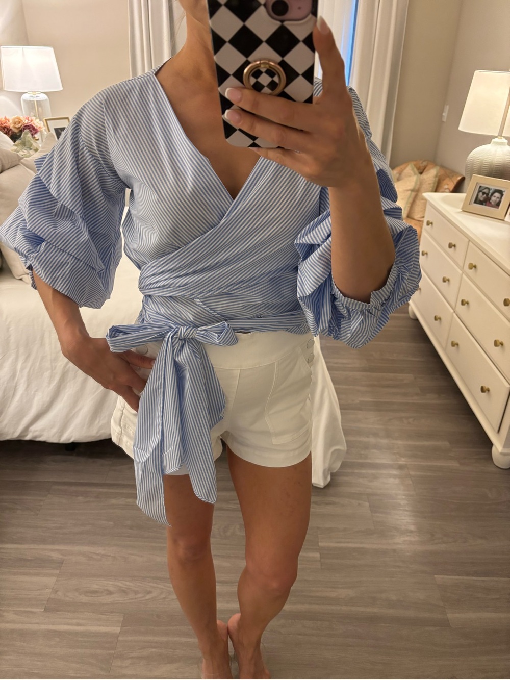 ✨ MAAC London Blue & White Striped Ruffle Wrap Top - Like New ✨